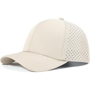 Men's Beige Perforated Adjustable Sports Laser Cut Mesh Ball Curved Brim Caps
